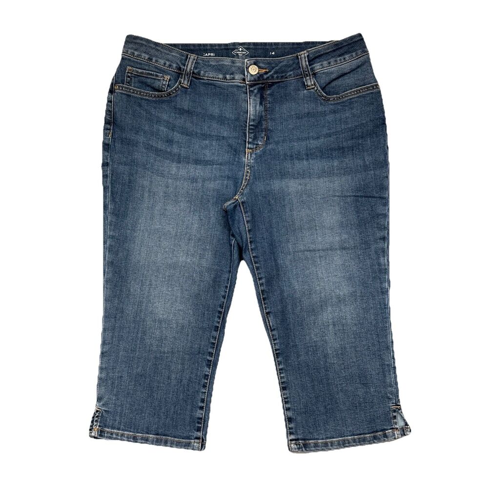 St Johns Bay Capri Jeans 14 (34x17) Blue High Mid Denim Stretch Womens